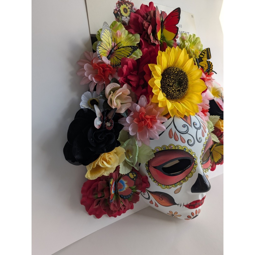 Day of the Dead Face Mask Floral Headband Molded Hard Plastic - Picture 3 of 13